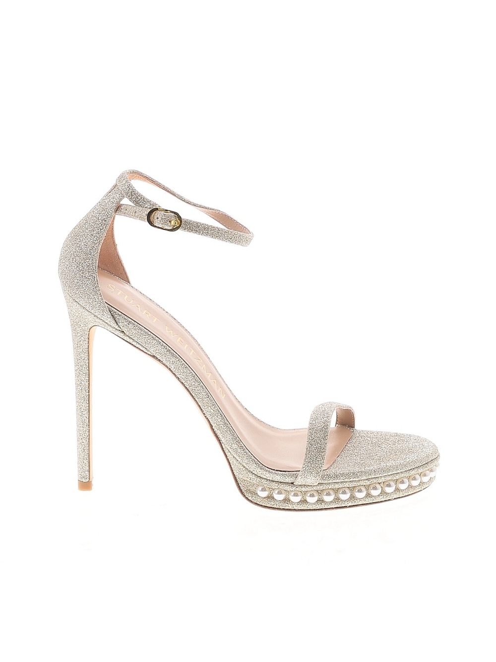 Stuart Weitzman Silver Glitter Pearl-Trim High Heel Sandals 8 B - Picture 9 of 9